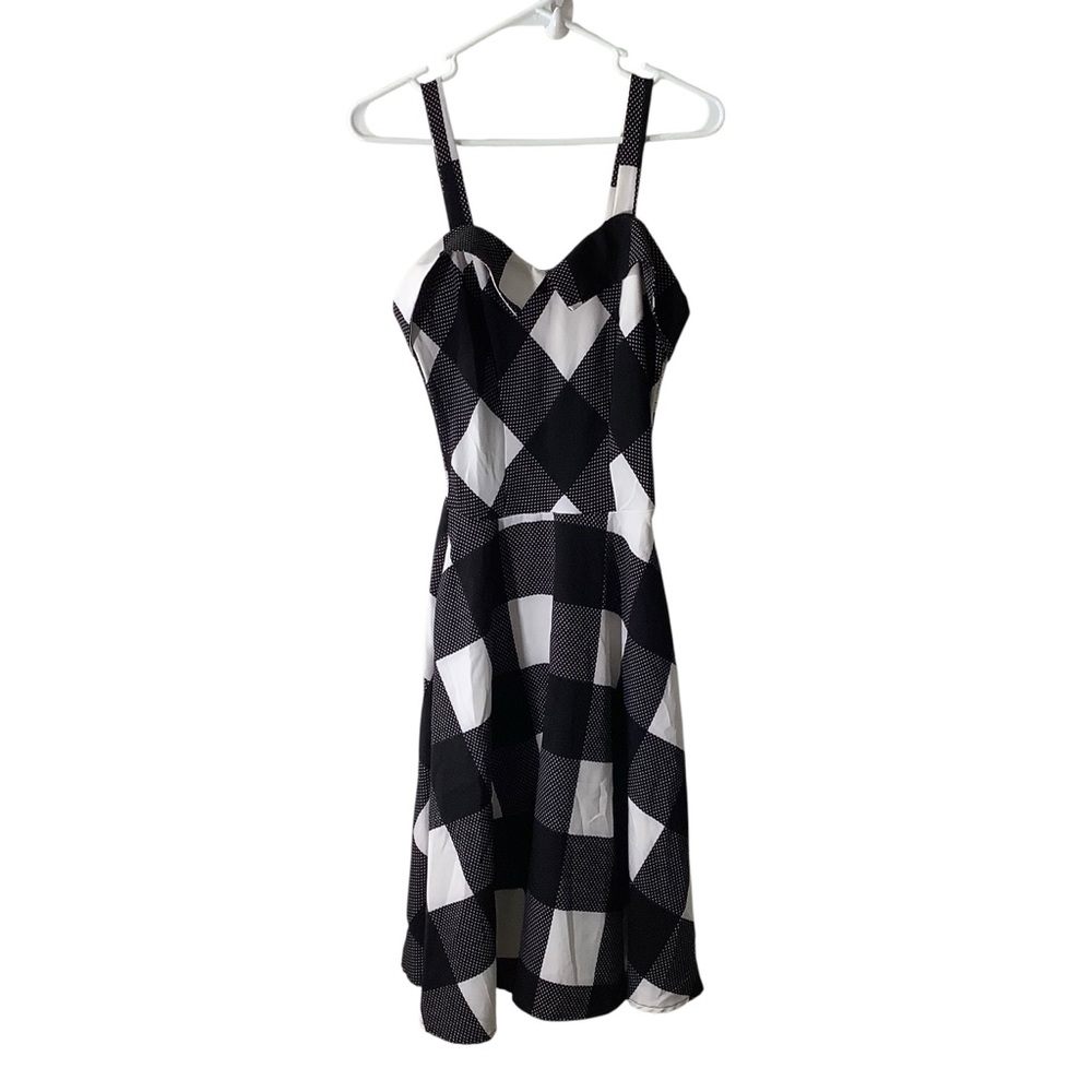 Unique Vintage Black and White Geometric Dress Knee Length